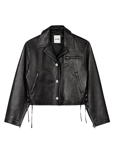 Distressed Cropped Leather Jacket