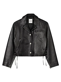 Distressed Cropped Leather Jacket