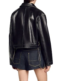 Distressed Cropped Leather Jacket