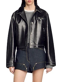 Distressed Cropped Leather Jacket