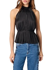 Pleated Satin Halter Top