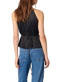 Pleated Satin Halter Top
