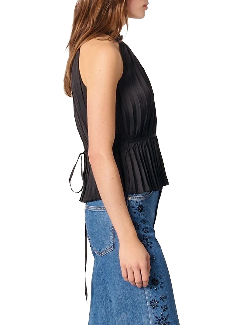 Pleated Satin Halter Top