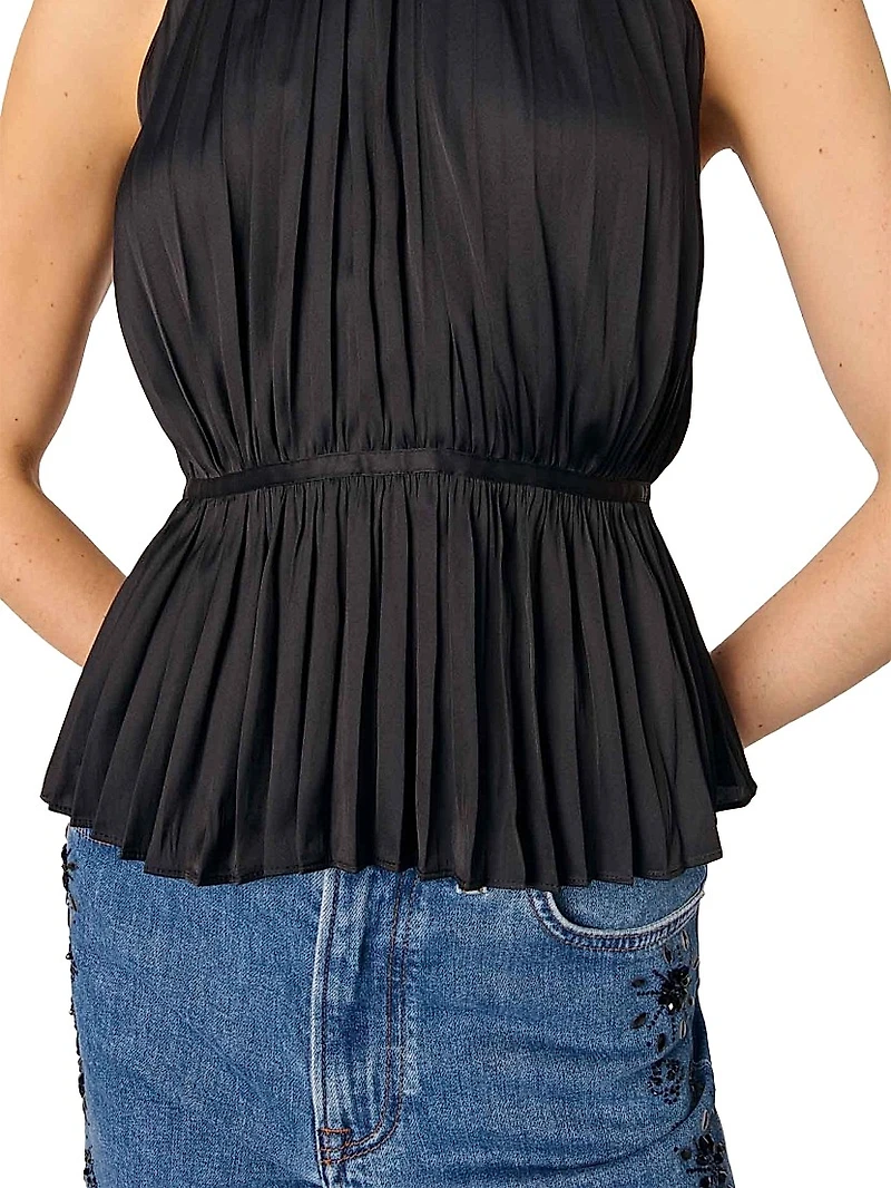 Pleated Satin Halter Top