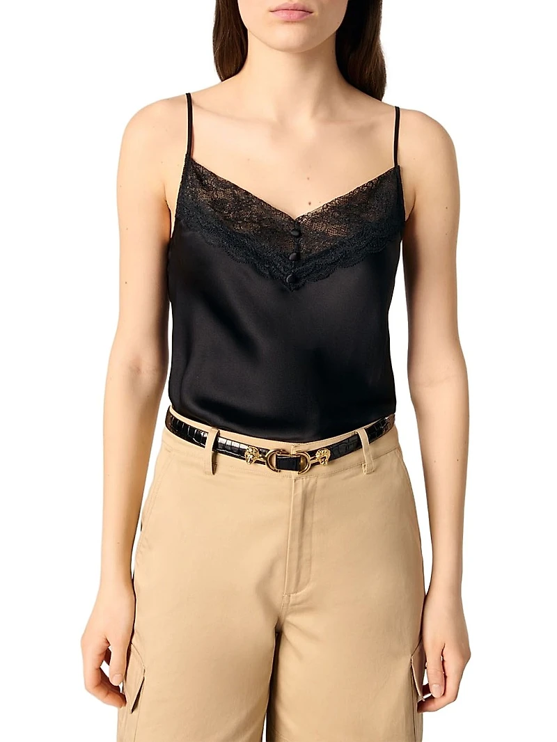 Silk Satin and Lace Slip Top