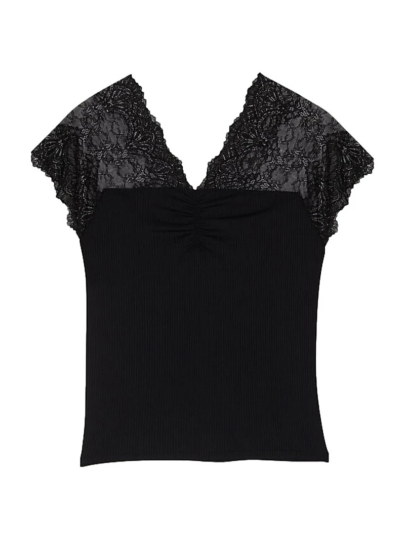 Jersey Top with Lace Trim