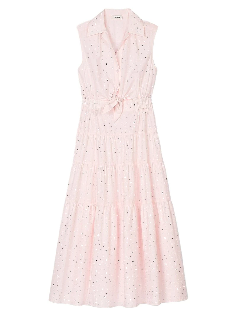 Rhinestone Tie-Front Maxi Dress