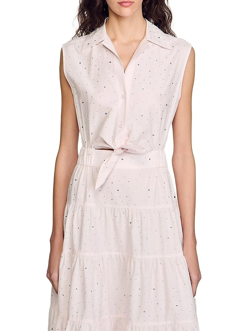 Rhinestone Tie-Front Maxi Dress