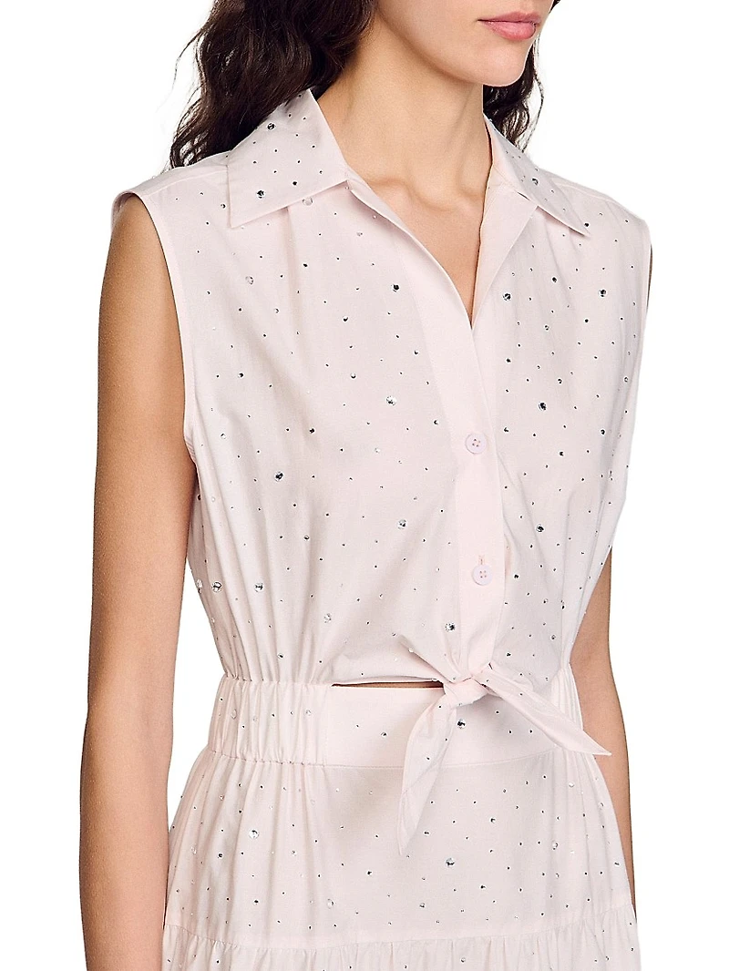 Rhinestone Tie-Front Maxi Dress