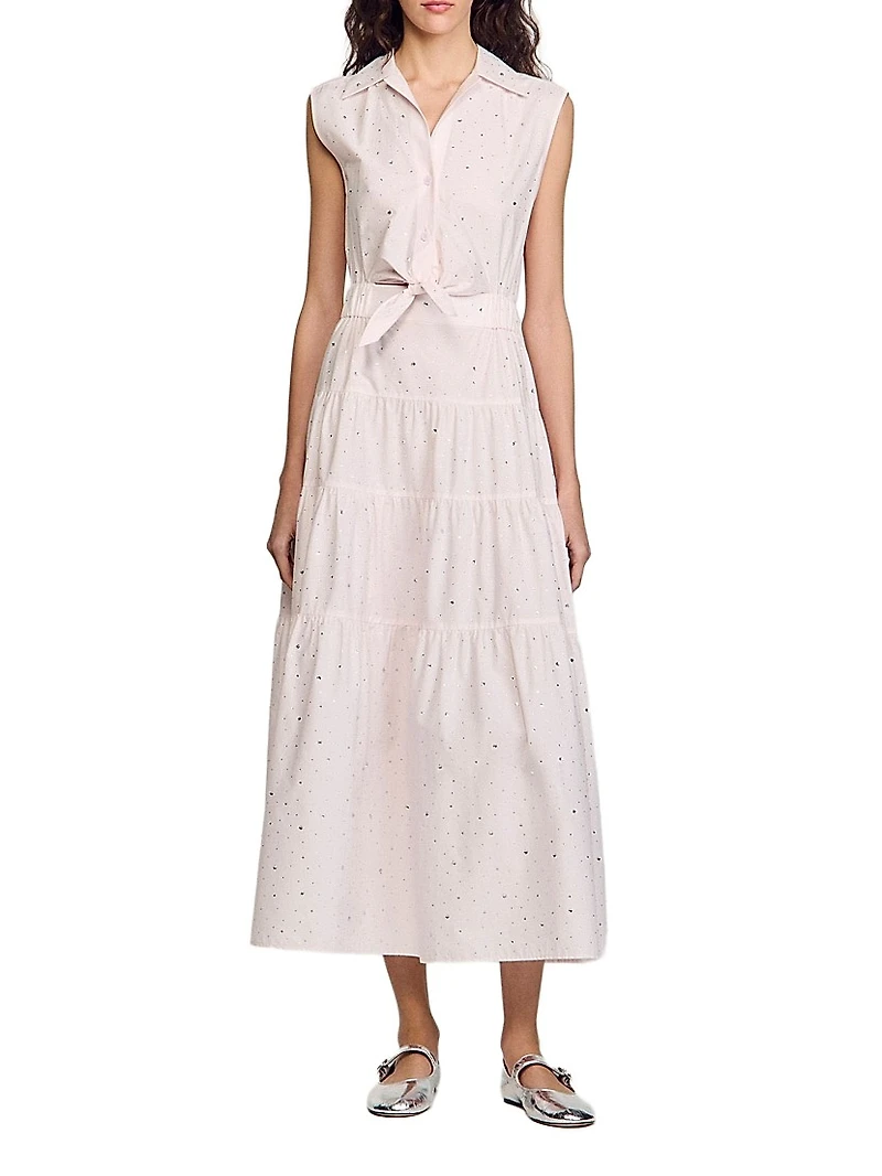 Rhinestone Tie-Front Maxi Dress