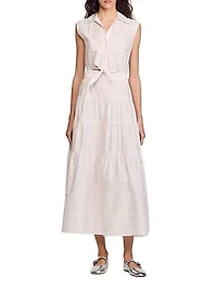 Rhinestone Tie-Front Maxi Dress