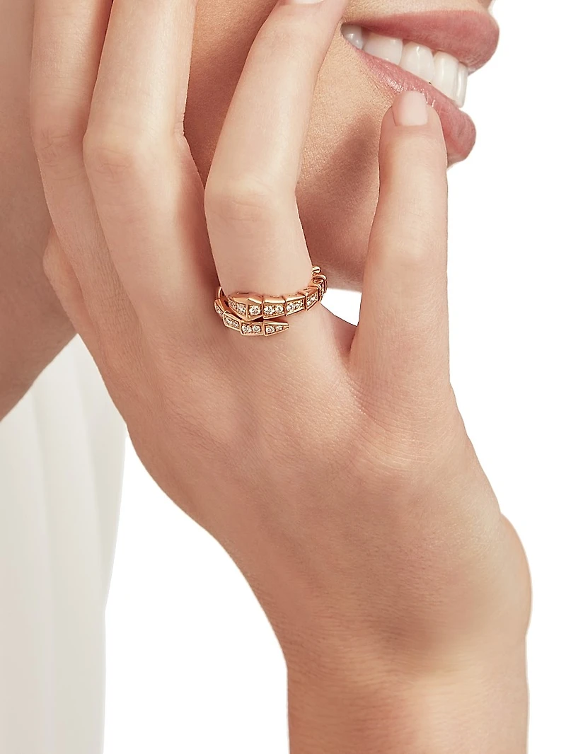 Serpenti Viper 18K Rose Gold & Pavè Diamond Ring