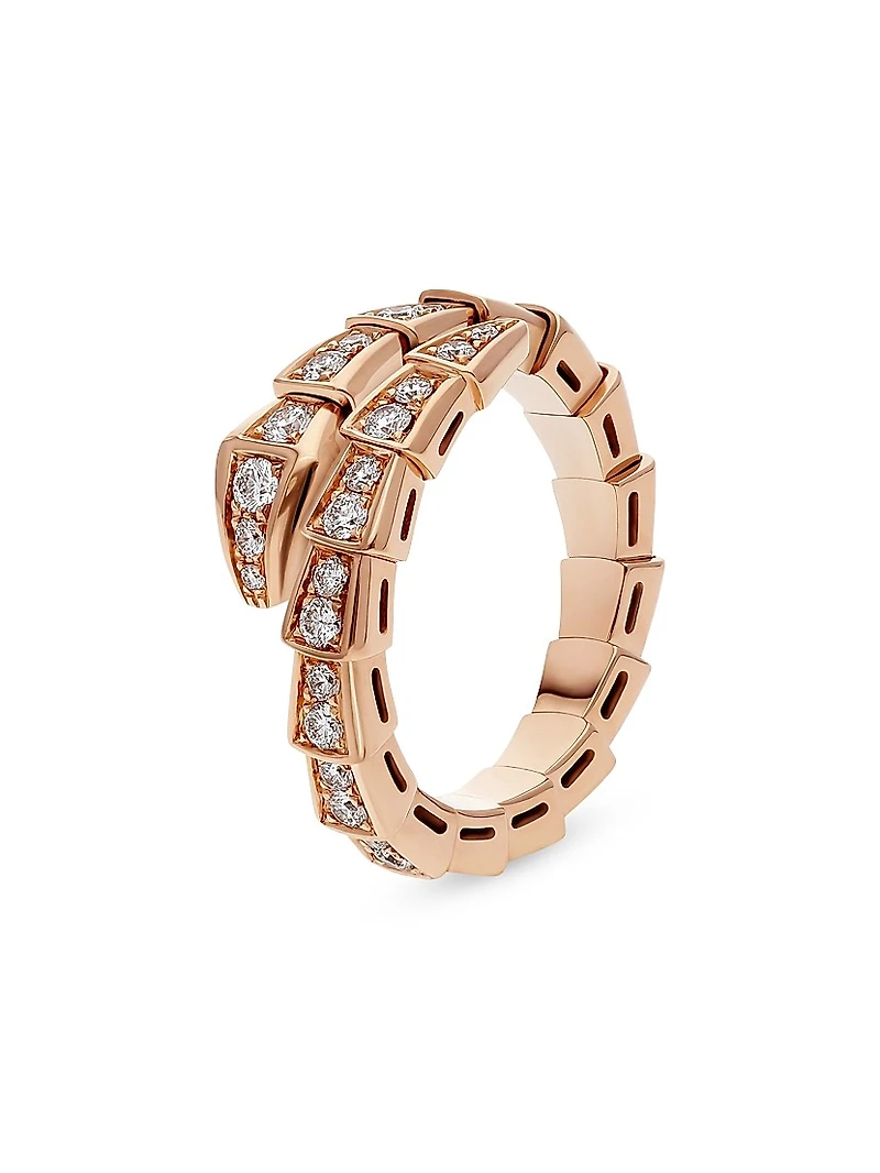Serpenti Viper 18K Rose Gold & Pavè Diamond Ring