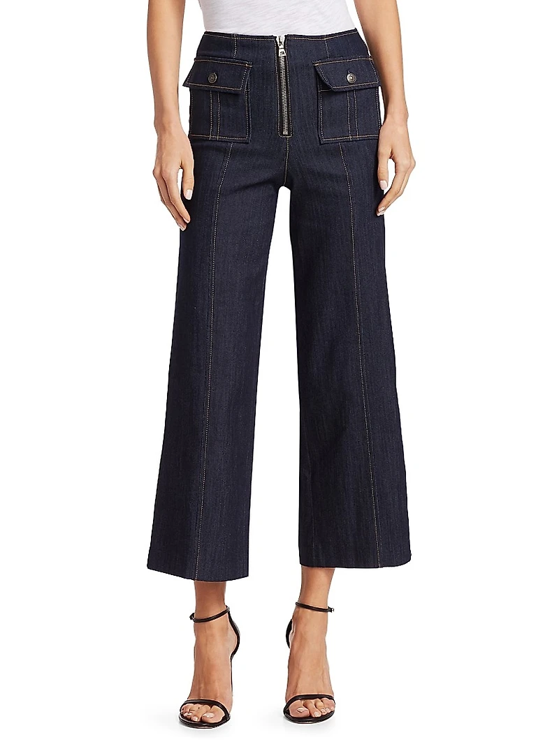 Azure Front High-Rise Wide-Leg Crop Pants