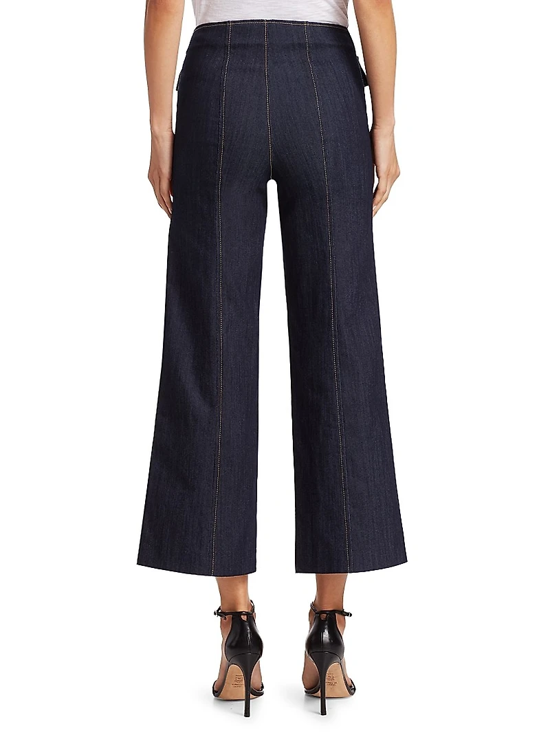 Azure Front High-Rise Wide-Leg Crop Pants