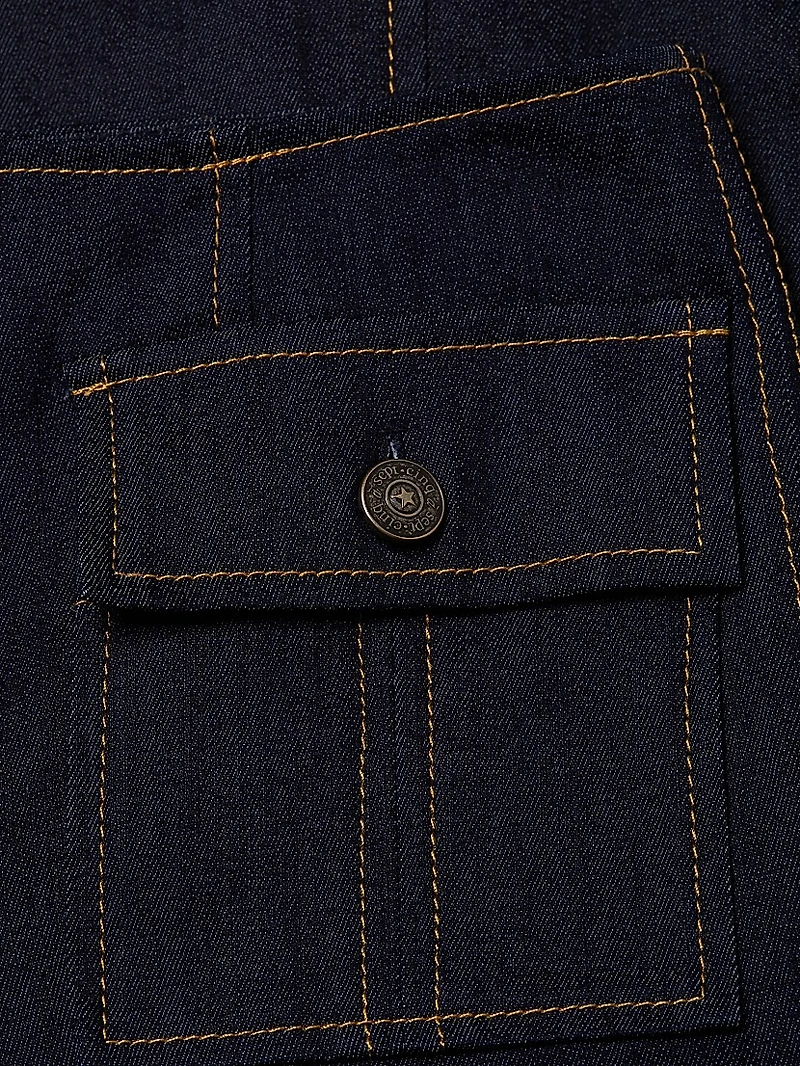 Azure Front High-Rise Wide-Leg Crop Pants