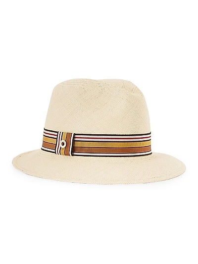 Ingrid Multi Stripe Ribbon Straw Fedora