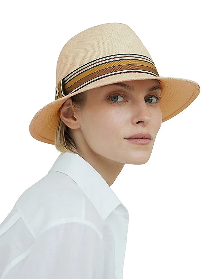 Ingrid Multi Stripe Ribbon Straw Fedora