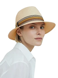 Ingrid Multi Stripe Ribbon Straw Fedora