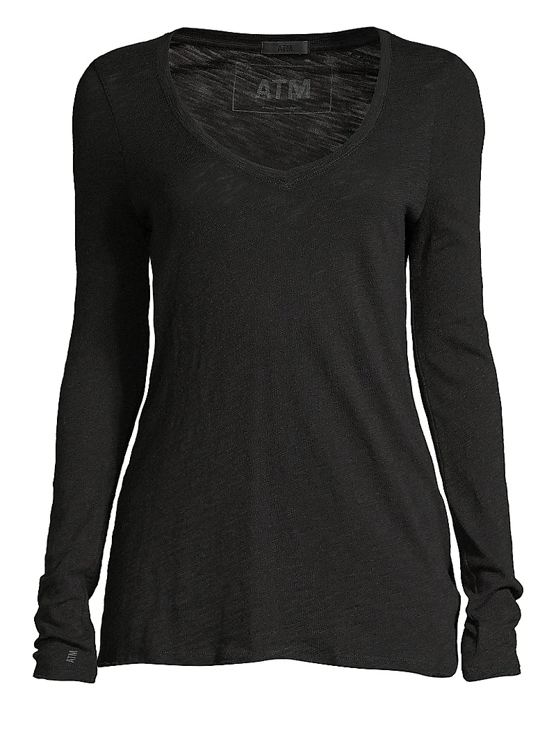 Long-Sleeve V-Neck Slub Tee