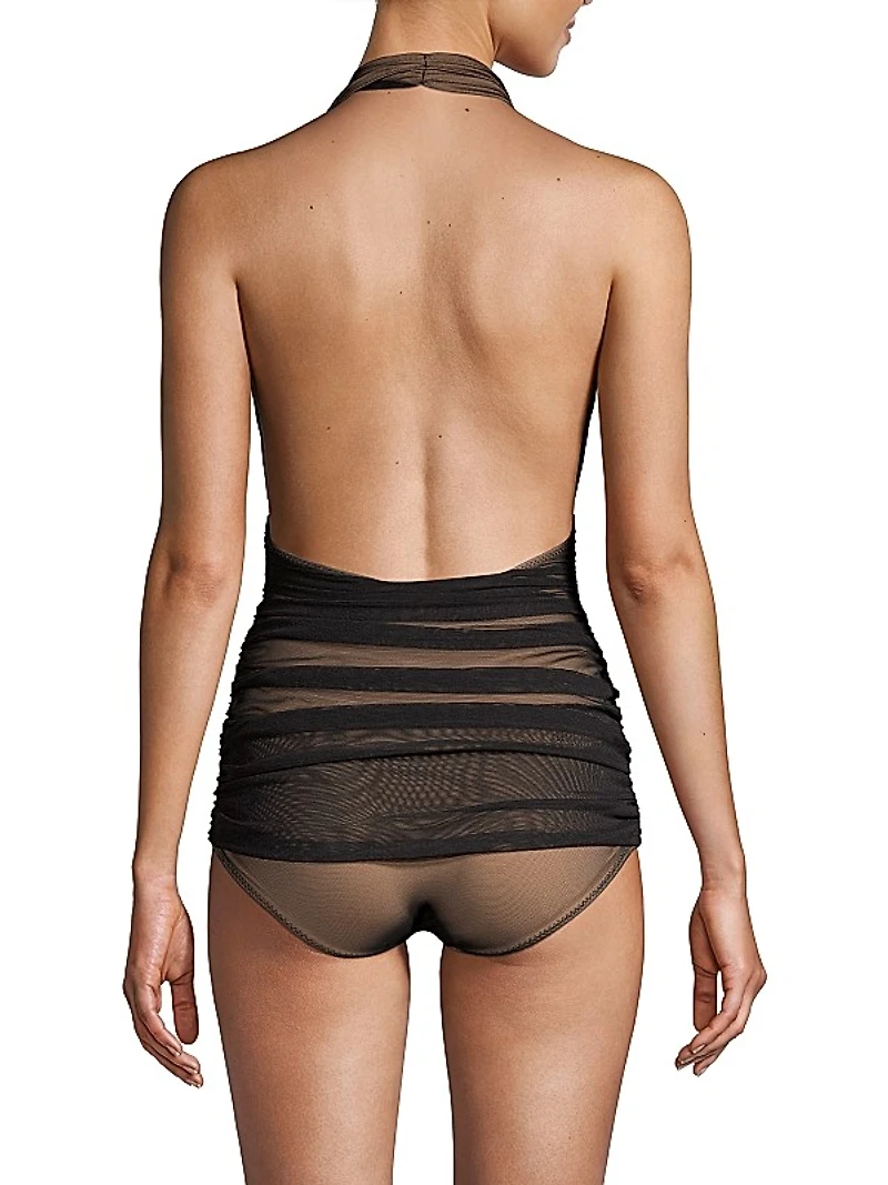 Mesh One-Piece Halter Swimsuit