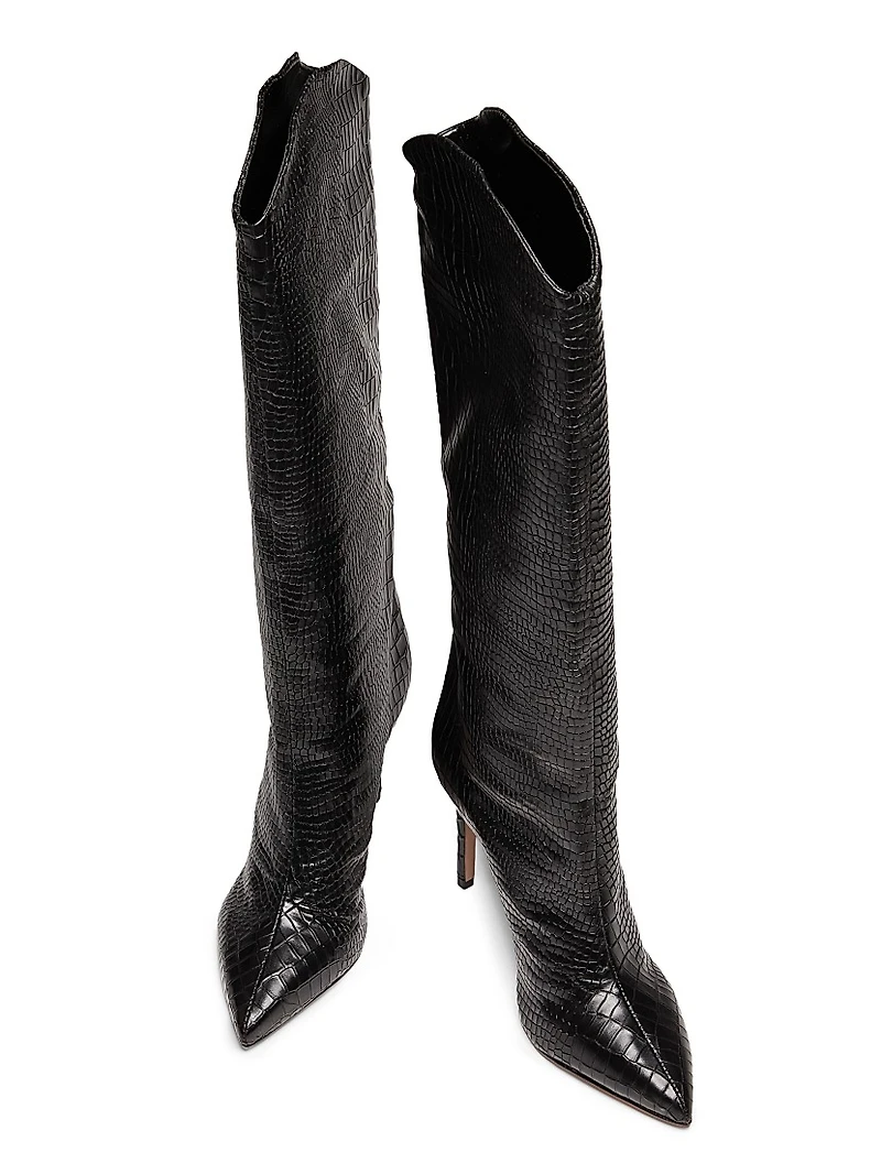 Maryana 90MM Croc-Embossed Leather Stiletto Boots