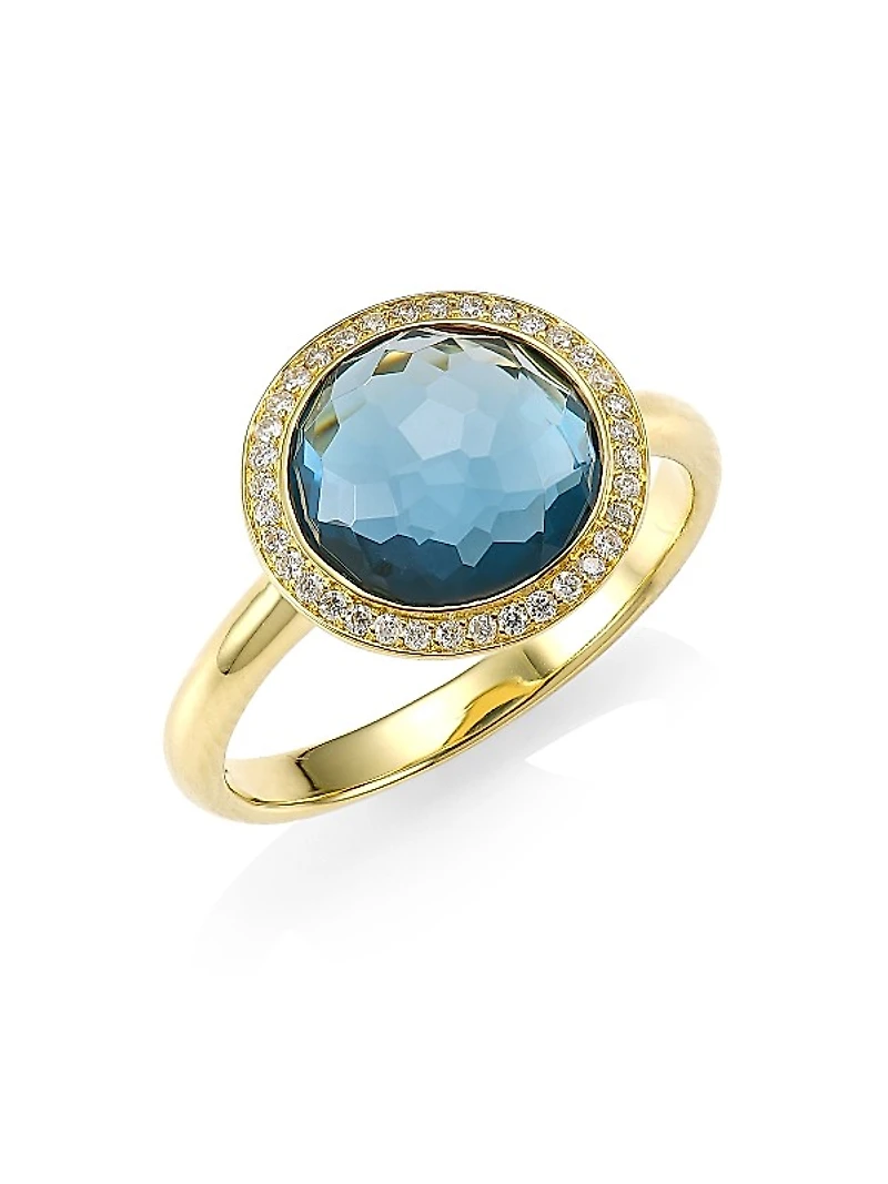 Lollipop Small 18K Yellow Gold, London Blue Topaz & Diamond Ring