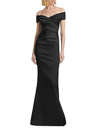 Off-The-Shoulder Ruched Satin Gown