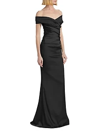 Off-The-Shoulder Ruched Satin Gown