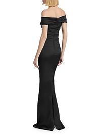 Off-The-Shoulder Ruched Satin Gown