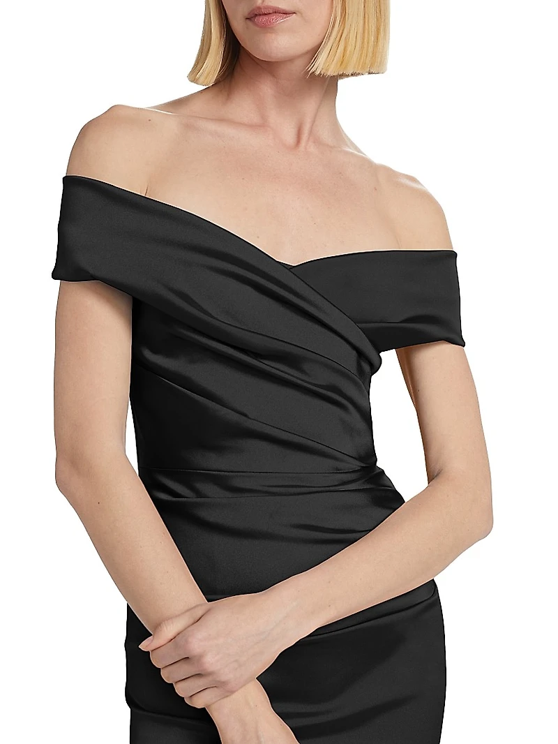 Off-The-Shoulder Ruched Satin Gown