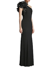 Organza Ruffle One-Shoulder Gown