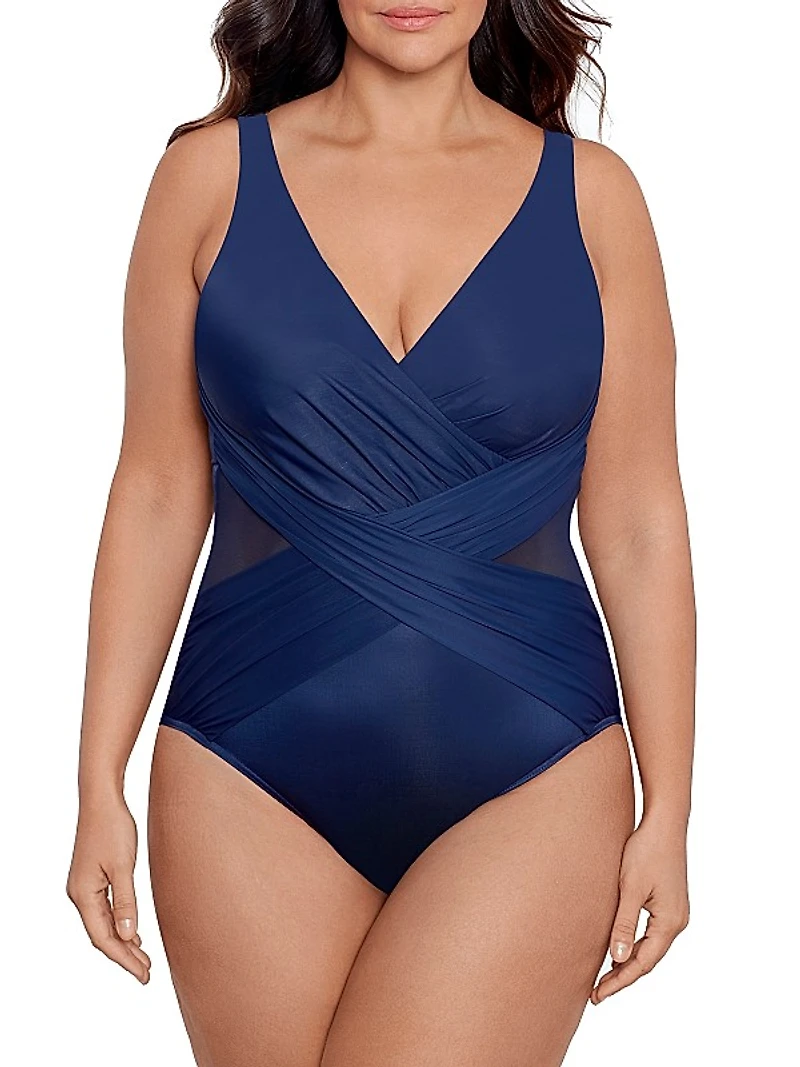 Plus V-Neck Illusionists Crossover One-Piece Swimsuit