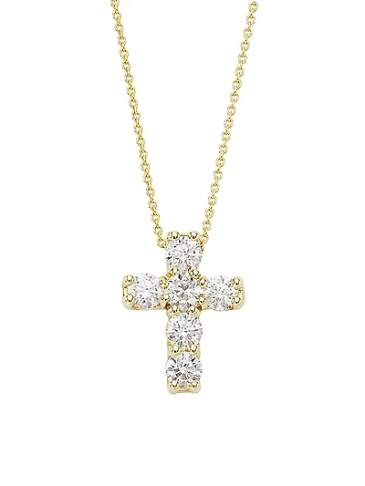 Tiny Treasures 18K Yellow Gold & 1.06 TCW Diamond Cross Pendant Necklace
