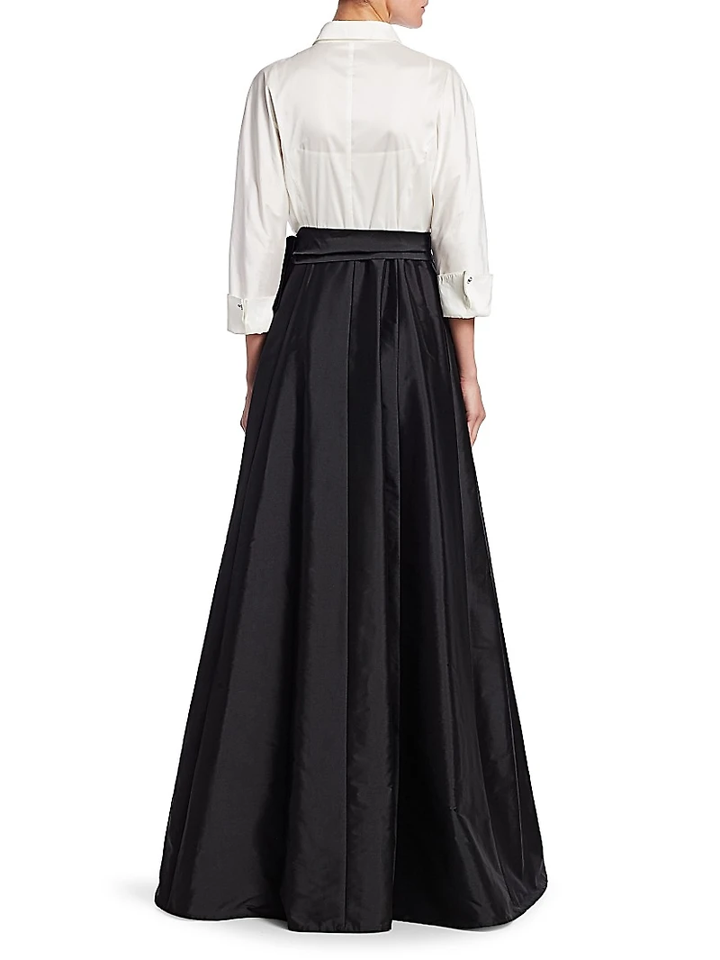 Collared Taffeta Ball Gown