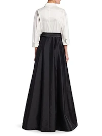 Collared Taffeta Ball Gown