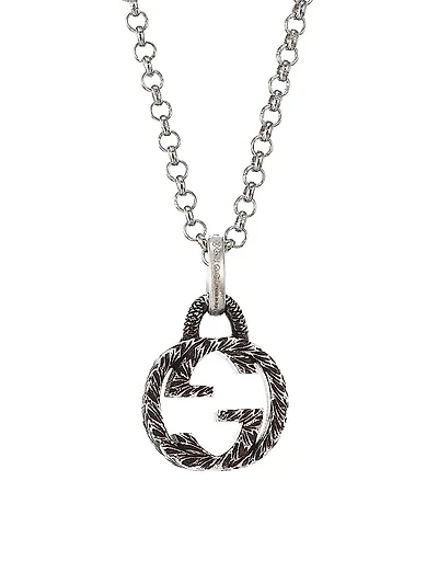 GG Interlocking Sterling Silver Logo Charm Pendant Necklace