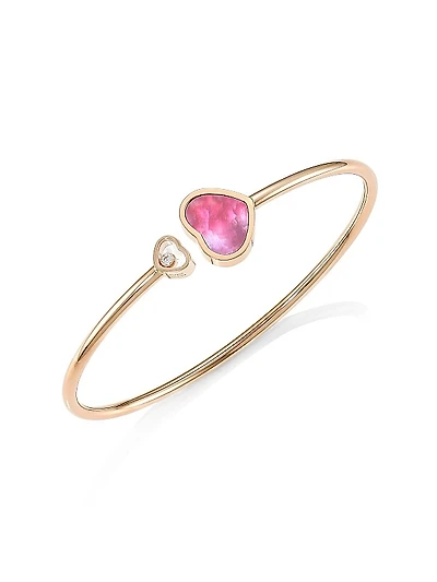Happy Hearts 18K Rose Gold, Diamond & Pink Mother-Of-Pearl Bangle