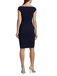 Melania Off-The-Shoulder Side Ruched Cut Out Sheath Dress
