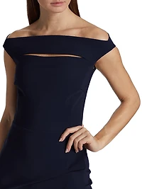 Melania Off-The-Shoulder Side Ruched Cut Out Sheath Dress