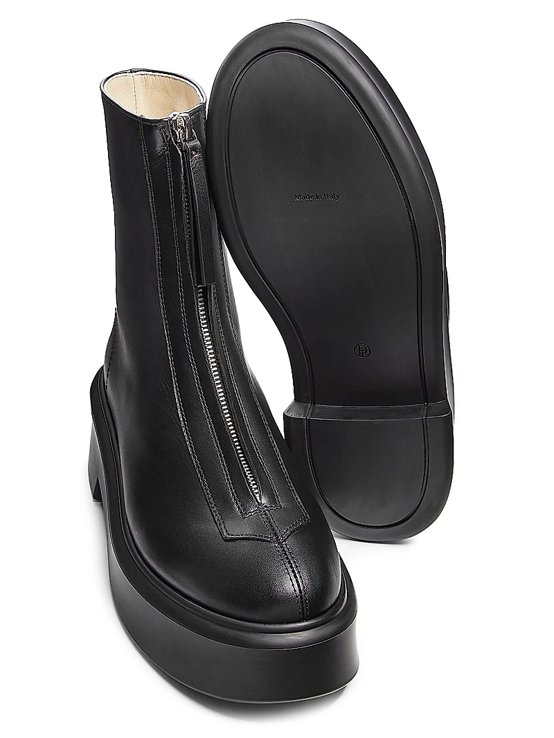 Zippered Platform Leather Combat Boots