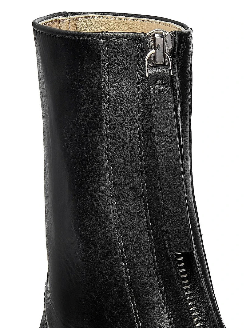 Zippered Platform Leather Combat Boots