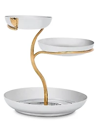 Deco Leaves 3-Tier 24K Goldplated & Stainless Steel Server