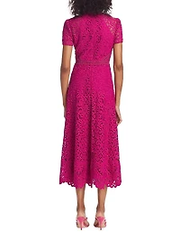 Lace Short-Sleeve A-Line Midi Dress