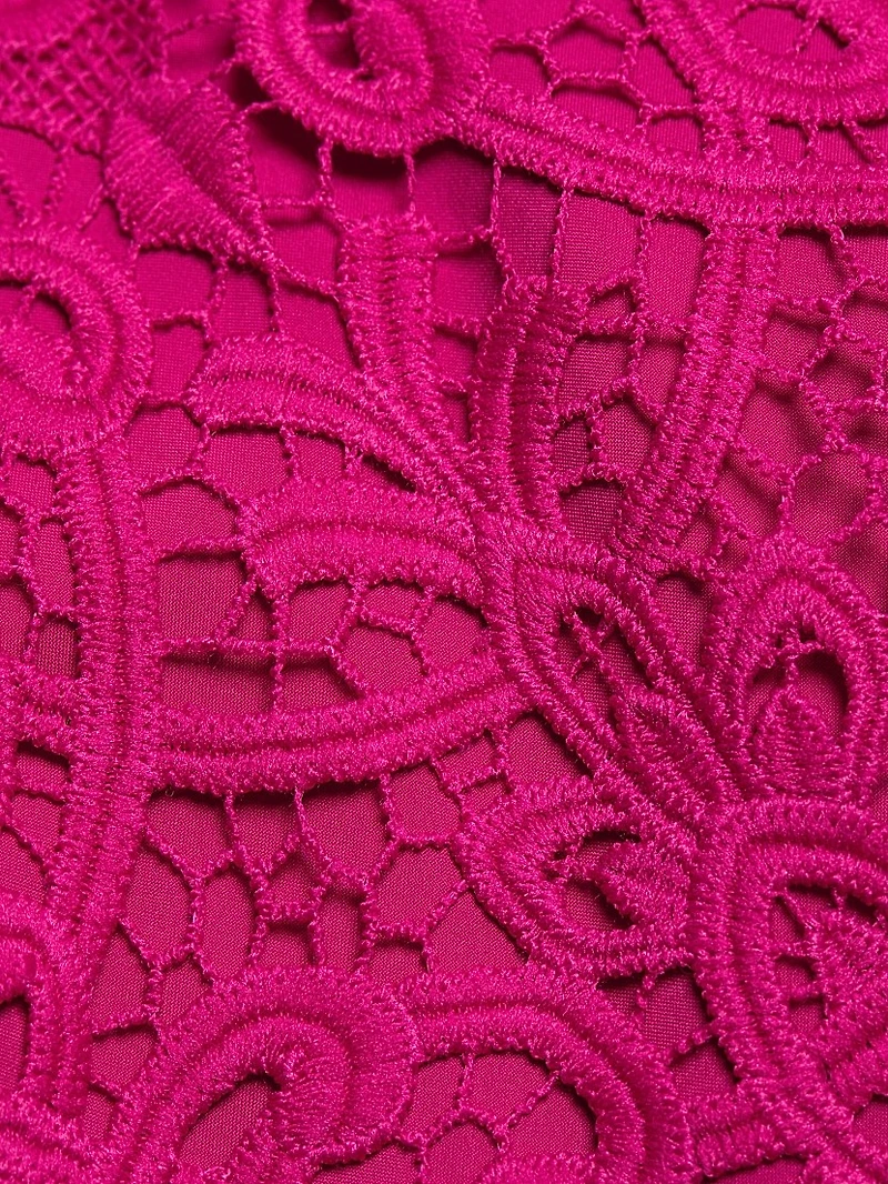 Lace Short-Sleeve A-Line Midi Dress