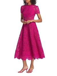 Lace Short-Sleeve A-Line Midi Dress