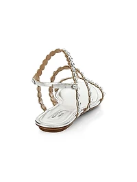 Tequila Crystal-Embellished Metallic Leather Flat Sandals