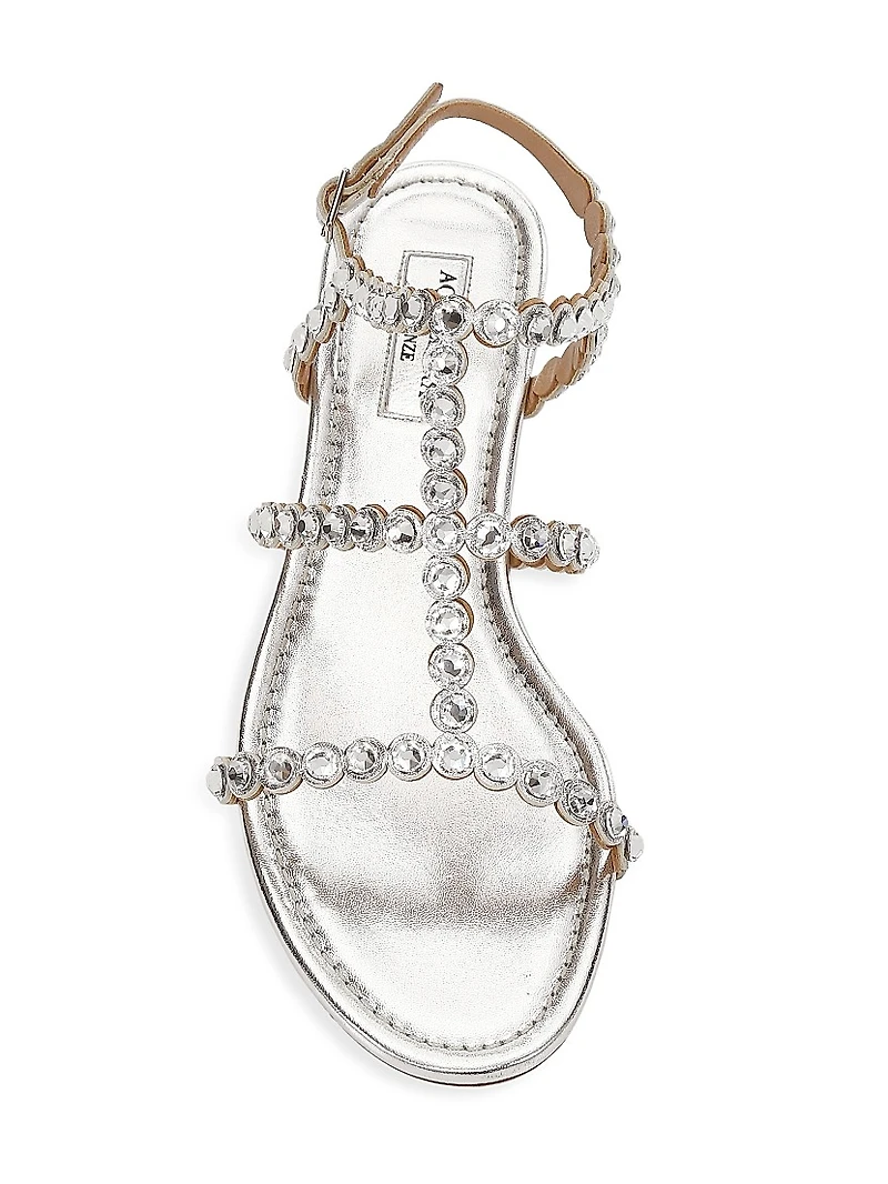 Tequila Crystal-Embellished Metallic Leather Flat Sandals