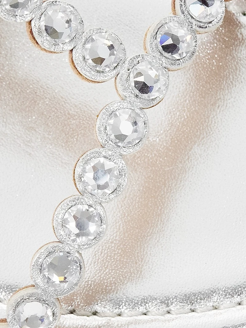 Tequila Crystal-Embellished Metallic Leather Flat Sandals