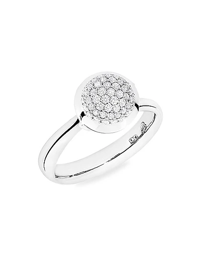 Small Bouton 18K White Gold & Diamond Pavé Ring